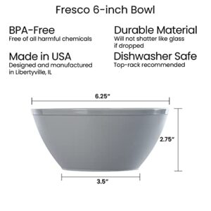 US Acrylic Fresco 28 oz. Plastic Stackable Snack Bowls for Cereal and Ice Cream in Grey Stone | Set of 8 | 6-inch Reusable, BPA-Free, Made in the USA, Dishwasher Safe Dinnerware