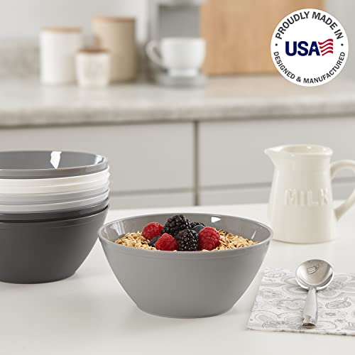 US Acrylic Fresco 28 oz. Plastic Stackable Snack Bowls for Cereal and Ice Cream in Grey Stone | Set of 8 | 6-inch Reusable, BPA-Free, Made in the USA, Dishwasher Safe Dinnerware