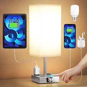 aooshine Bedside Lamp with USB Port - Touch Control Table Lamp for Bedroom with USB C+A Charging Ports & AC Outlets, 3-Way Dimmable Nightstand Lamp for Living Room Office(LED Bulb Included)