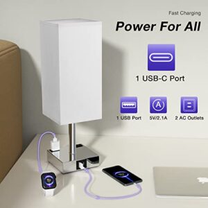 aooshine Bedside Lamp with USB Port - Touch Control Table Lamp for Bedroom with USB C+A Charging Ports & AC Outlets, 3-Way Dimmable Nightstand Lamp for Living Room Office(LED Bulb Included)