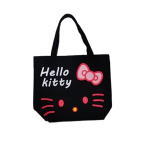 cmjxfz Reusable Black Kitty's Tote Canvas Bag For Women Cute Aesthetic Shopping Bag/Gym Bag/ Lunch Bag | Book Lovers Gifts, Medium&Black