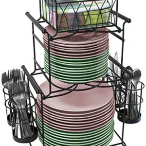 Sorbus® Buffet Caddy — 7-Piece Stackable Set Includes Plate, Napkin, and Silverware Holder, 3-Tier Detachable Tabletop Organizer — Ideal for Kitchen, Dining, Entertaining, Parties,Thanksgiving (Black)