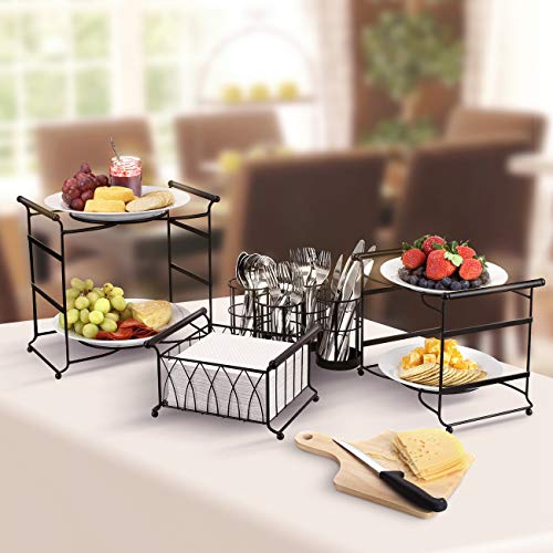 Sorbus® Buffet Caddy — 7-Piece Stackable Set Includes Plate, Napkin, and Silverware Holder, 3-Tier Detachable Tabletop Organizer — Ideal for Kitchen, Dining, Entertaining, Parties,Thanksgiving (Black)