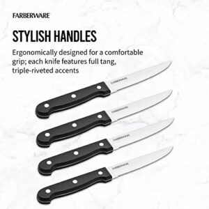 Farberware 4-Piece Full-Tang Triple Rivet 'Never Needs Sharpening' Stainless Steel Steak Knife Set, Black