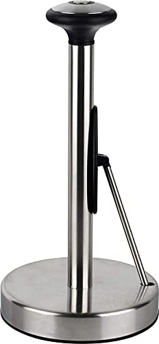 Paper Towel Holder Stainless Steel - Easy to Tear Paper Towel Dispenser - Weighted Base - Adjustable Spring arm to Hold Any Type of Paper Towels - fits in Kitchen or for Bathroom Paper Towel Holder