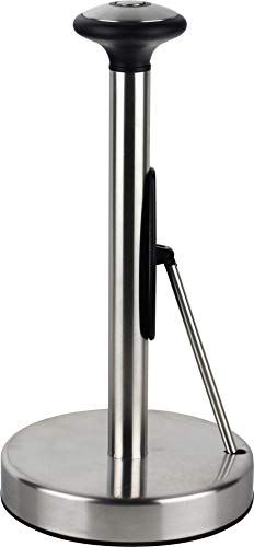 Paper Towel Holder Stainless Steel - Easy to Tear Paper Towel Dispenser - Weighted Base - Adjustable Spring arm to Hold Any Type of Paper Towels - fits in Kitchen or for Bathroom Paper Towel Holder