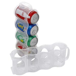 chasbete portable soda can organizer for refrigerator shelf, beer can holder, fridge storage sliding rack, clear plastic 2 pack