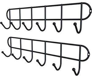 tibres – farmhouse coffee cup and mug rack door or wall mounted – rustic kitchen utensil rack with hooks for spoon spatula and towel – small cup and mug holder – metal wire hanger – black – set of 2