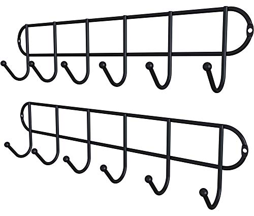 Tibres - Farmhouse Coffee Cup and Mug Rack Door or Wall Mounted - Rustic Kitchen Utensil Rack with Hooks for Spoon Spatula and Towel - Small Cup and Mug Holder - Metal Wire Hanger - Black - Set of 2