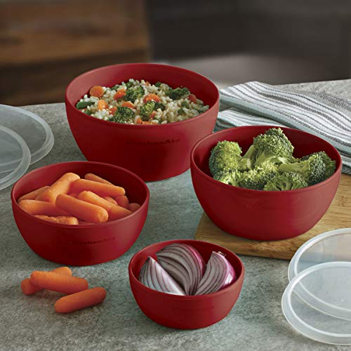 KitchenAid Classic Prep Bowls with Lids, Set of 4, Empire Red