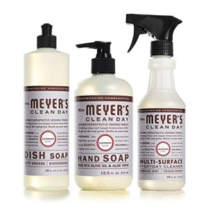 mrs. meyer’s kitchen essentials set, includes: hand soap, dish soap, and all purpose cleaner, lavender, 3 count pack