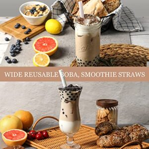 [Angled Tips] 12 Pcs Reusable Boba, Smoothie Straws with 4 Brushes & 1 Bag - 12 mm Wide Jumbo Straws - Colored BPA FREE Food-Grade Plastic Straws for Bubble Tea(Tapioca, Boba Pearls), Milkshakes