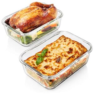 8 Cups/ 63 Oz 4 Piece (2 containers + 2 Lids) Large Glass Food Storage/ Baking Containers with Locking Lids . Ideal for Storing food, vegetables or fruits. BPA Free & Leak Proof - Microwave, Oven Safe