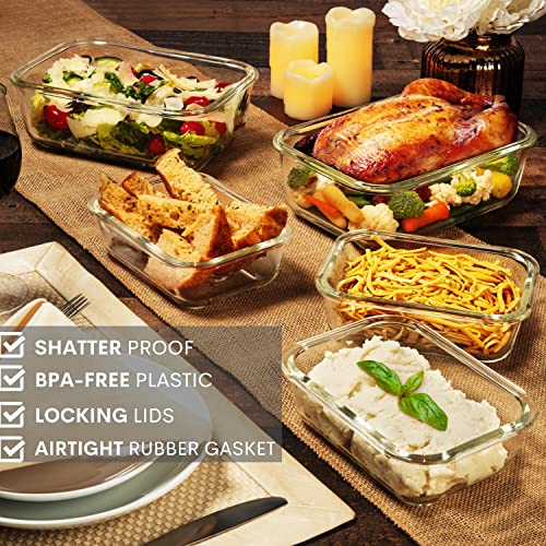 8 Cups/ 63 Oz 4 Piece (2 containers + 2 Lids) Large Glass Food Storage/ Baking Containers with Locking Lids . Ideal for Storing food, vegetables or fruits. BPA Free & Leak Proof - Microwave, Oven Safe