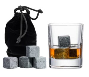 set of 9 grey beverage chilling stones [chill rocks] whiskey stones for whiskey and other beverages – in gift box with velvet carrying pouch – made of 100% pure soapstone – by quiseen