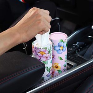 Car Tissue Holder with Facial Tissue Bulk - 4 PK Tissue Tubes for Car - Travel Tissues Perfect Fit for Car Cup Holder Car Tissues Box Round Container