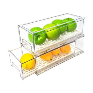 youlike 2pack stackable refrigerator  organizer drawer clear plastic kitchen cabinets pantry storage containers bedrooms, bathrooms(13.5”x5”x4.5”)