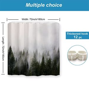 ORTIGIA Misty Forest Shower Curtains,Nature Shower Curtain,Woodland Shower Curtain,Fantasy Fog Magic Winter Tree Bath Curtain for Bathroom,Waterproof Polyester Fabric 72" Wx72 L-with Hooks