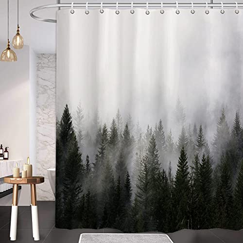 ORTIGIA Misty Forest Shower Curtains,Nature Shower Curtain,Woodland Shower Curtain,Fantasy Fog Magic Winter Tree Bath Curtain for Bathroom,Waterproof Polyester Fabric 72" Wx72 L-with Hooks