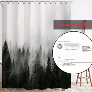 ORTIGIA Misty Forest Shower Curtains,Nature Shower Curtain,Woodland Shower Curtain,Fantasy Fog Magic Winter Tree Bath Curtain for Bathroom,Waterproof Polyester Fabric 72" Wx72 L-with Hooks