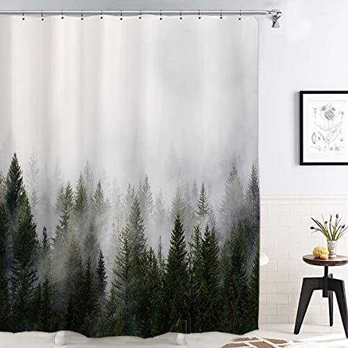 ORTIGIA Misty Forest Shower Curtains,Nature Shower Curtain,Woodland Shower Curtain,Fantasy Fog Magic Winter Tree Bath Curtain for Bathroom,Waterproof Polyester Fabric 72" Wx72 L-with Hooks