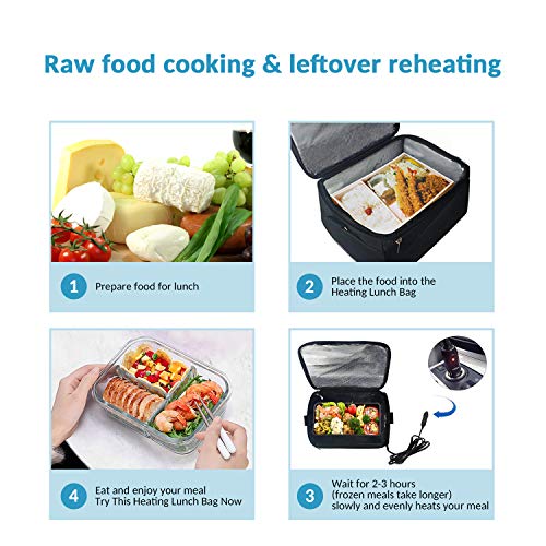 Car Food Warmer Portable 12V Personal Oven for Car Heat Lunch Box with Adjustable/Detachable shoulder strap, Using for Work/Picnic/Road Trip, Electric Slow Cooker for Food (Black)