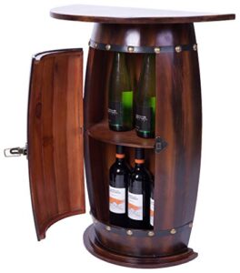 vintiquewise rustic lockable barrel shaped wine bar cabinet wooden end table