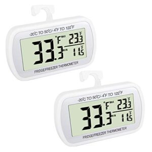 waterproof refrigerator fridge thermometer, digital freezer room thermometer , max/min record function large lcd screen and magnetic back for kitchen, home, restaurants (2 pack)