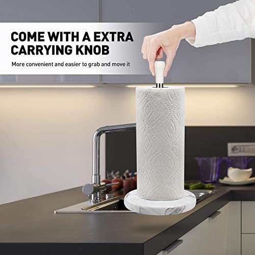 Kitchen Paper Towel Holder Countertop: Paper Towel Holder - Marble Modern Design, Double Fastening Paper Towel Dispenser with Weighted Anti-Skid Base and Elegant Handle