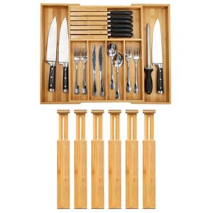 bamboo silverware drawer organizer kithchen, cutlery tray with dividers,adjustable drawer organizer