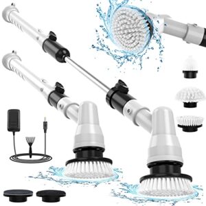 electric spin scrubber, gofoit cordless shower scrubber for cleaning bathroom, tile, floor, tub and power cleaning brush with adjustable extension handle and 5 replaceable rotating brush heads