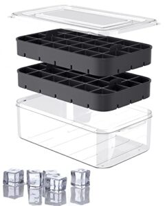 ice cube tray with lid and bin, rottay ice trays for freezer, easy-release 48 small nugget silicone ice maker with ice bucket, ice cube storage container set for chilled drink, cocktail and smoothie