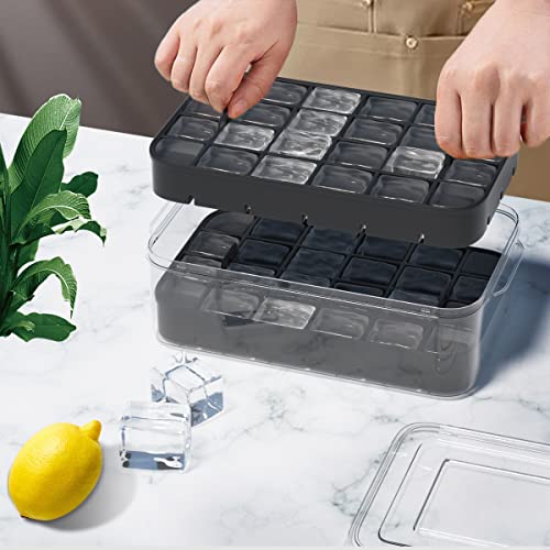 Ice Cube Tray with Lid and Bin, ROTTAY Ice Trays for Freezer, Easy-release 48 Small Nugget Silicone Ice maker with Ice Bucket, Ice Cube Storage Container Set for Chilled Drink, Cocktail and Smoothie