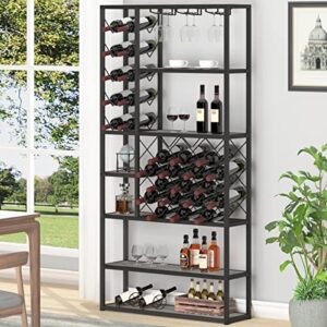launica industrial wine rack freestanding floor, farmhouse tall coffee bar cabinet with storage, wood metal stackable bakers rack, modern buffet cabinet for home kitchen dining room, light grey oak