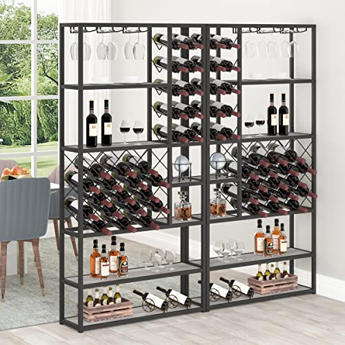 Launica Industrial Wine Rack Freestanding Floor, Farmhouse Tall Coffee Bar Cabinet with Storage, Wood Metal Stackable Bakers Rack, Modern Buffet Cabinet for Home Kitchen Dining Room, Light Grey Oak