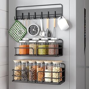 seirione magnetic spice racks for refrigerator with 8-hook rack,3-piece set seasoning organizer,2 in 1 design spice rack organizer,soid magnetic shelf as seasoning rack for kitchen, bathroom,laundry