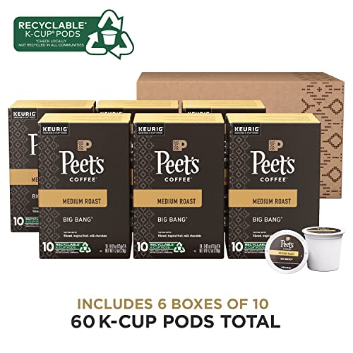 Peet's Coffee, Medium Roast K-Cup Pods for Keurig Brewers - Big Bang , 10 Count (Pack of 6), Packaging May Vary