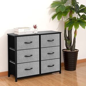 AZL1 Life Concept 6 Drawers Fabric, Tower Dresser for Bedroom, Hallway, Nursery, Entryway, Closets, Sturdy Metal Frame, Wood Tabletop, Easy Pull Handle, 31.5 Inches, Grey with Black