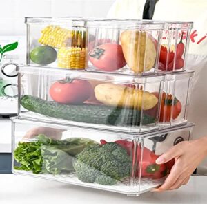 yustuf 7-pack stackable refrigerator organizer bins with 3 liners, fridge organizers and storage clear plastic pantry organization and storage bins with lids fruit vegetable storage containers