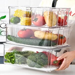 Yustuf 7-pack Stackable Refrigerator Organizer Bins with 3 Liners, Fridge Organizers and Storage Clear Plastic Pantry Organization and Storage Bins with Lids Fruit Vegetable Storage Containers