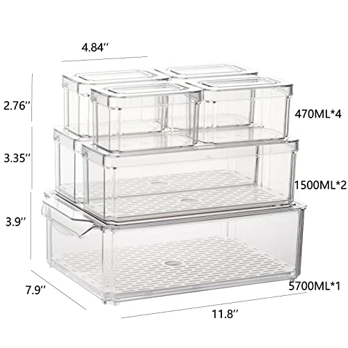 Yustuf 7-pack Stackable Refrigerator Organizer Bins with 3 Liners, Fridge Organizers and Storage Clear Plastic Pantry Organization and Storage Bins with Lids Fruit Vegetable Storage Containers