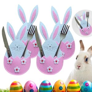 Easter Silverware Bags - Easter Bunny Felt Kitchen Utensil Holder - 4pcs/Set Kitchen Utensil and Flatware Organizers Supplies Easter Cutlery Holders for Party Dinner