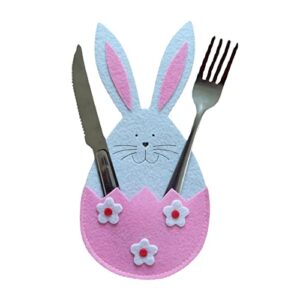 Easter Silverware Bags - Easter Bunny Felt Kitchen Utensil Holder - 4pcs/Set Kitchen Utensil and Flatware Organizers Supplies Easter Cutlery Holders for Party Dinner