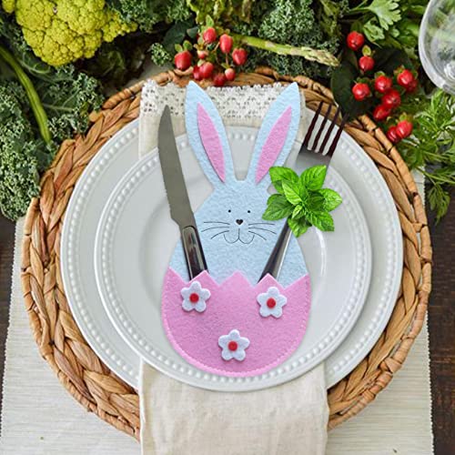 Easter Silverware Bags - Easter Bunny Felt Kitchen Utensil Holder - 4pcs/Set Kitchen Utensil and Flatware Organizers Supplies Easter Cutlery Holders for Party Dinner