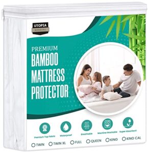 utopia bedding waterproof bamboo mattress protector (queen) – stretches up to 17 inches deep – 5 sided mattress cover – soft & breathable fitted style