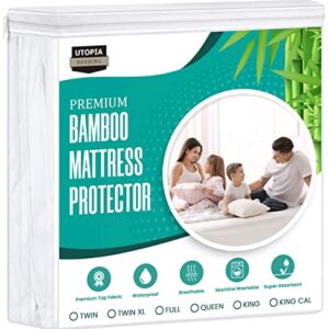 Utopia Bedding Waterproof Bamboo Mattress Protector (Queen) – Stretches up to 17 Inches Deep – 5 Sided Mattress Cover – Soft & Breathable Fitted Style