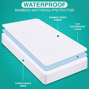 Utopia Bedding Waterproof Bamboo Mattress Protector (Queen) – Stretches up to 17 Inches Deep – 5 Sided Mattress Cover – Soft & Breathable Fitted Style