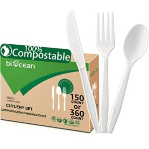 biocean 100% compostable no plastic knives plastic forks plastic spoons plastic utensils, the heavyweight heavy duty flatware is eco friendly products for lounge party wedding bbq picnic camping.