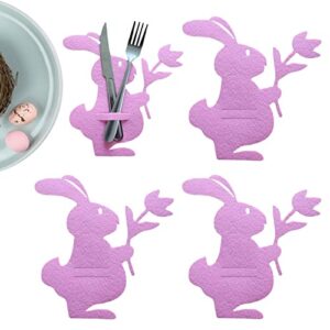 rabbit cutlery bag – 4 pcs easter bunny felt tableware holders – kitchen utensil and flatware organizers supplies easter cutlery holders for party dinner