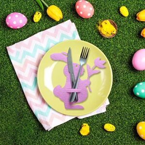 Rabbit Cutlery Bag - 4 Pcs Easter Bunny Felt Tableware Holders - Kitchen Utensil and Flatware Organizers Supplies Easter Cutlery Holders for Party Dinner